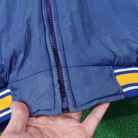 Vintage St. Louis Rams Puffer Jacket Mens Blue NFL Football Hooded Logo 7 90s - Picture 6 of 16